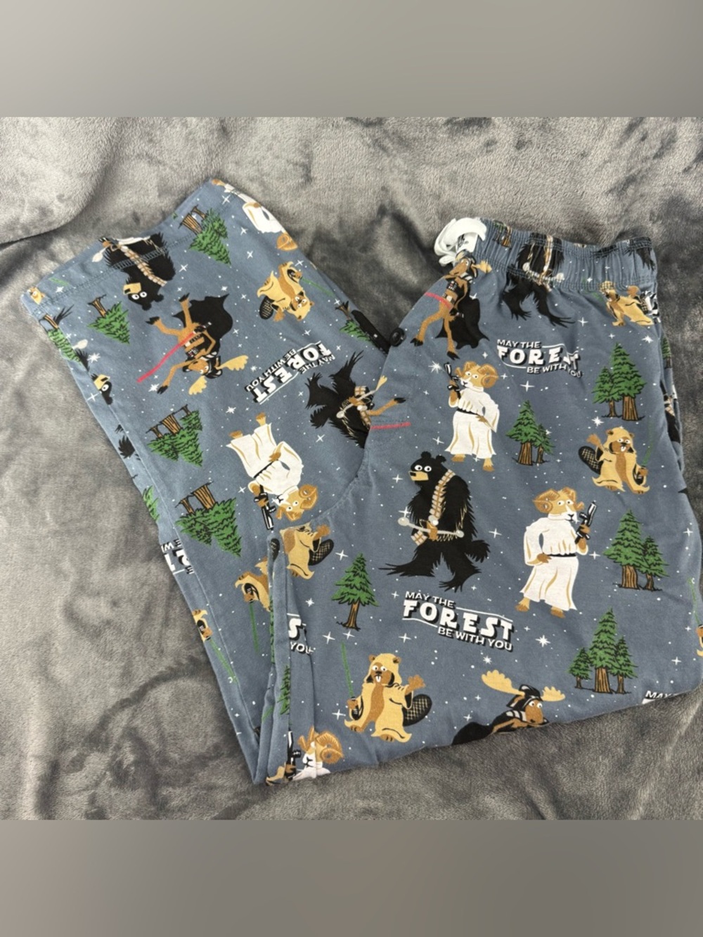Lazy One Blue May the Forest Be With You Star Wars Unisex Pajama PJ Pants Small